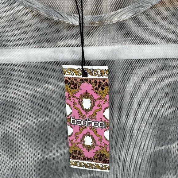 NWT BOOHOO Tie Dye Mesh Sheer Bodysuit Size 4 - Picture 3 of 7